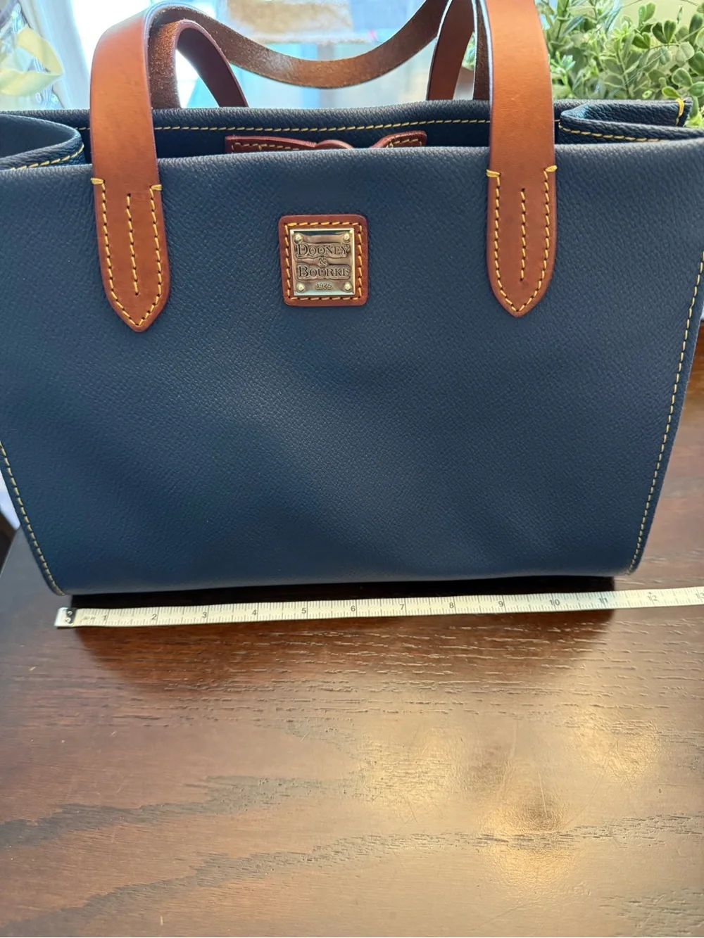 Dooney & Bourke Navy satchel tote bag with Brown Leather Trim